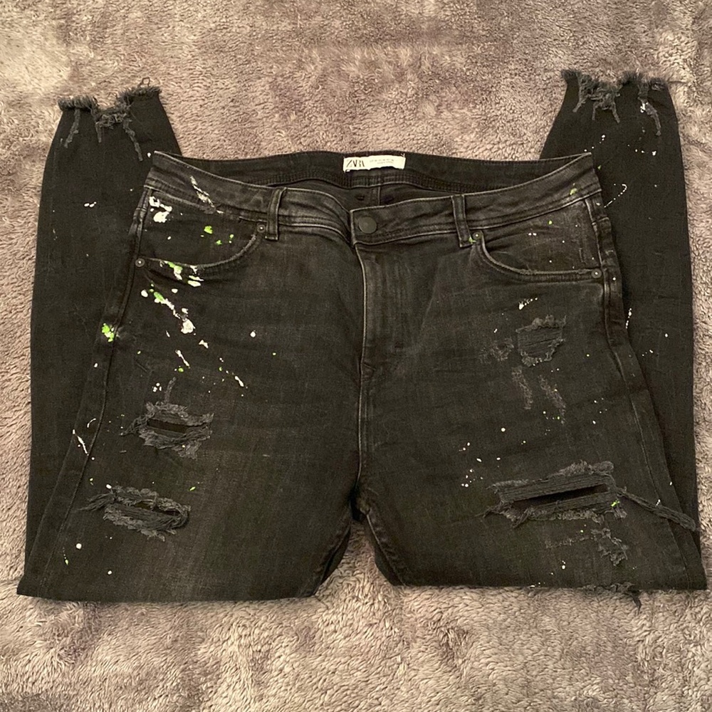 Zara Men’s Paint Splatter & Ripped Skinny Paint Jeans